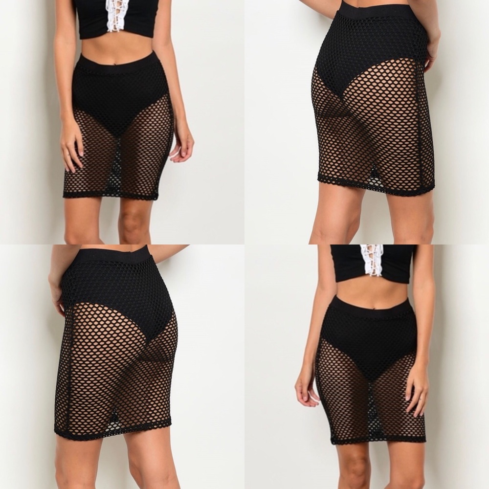 NWOT Perfect Sexy Black Mesh Mini Bodycon Skirt - Picture 3 of 5